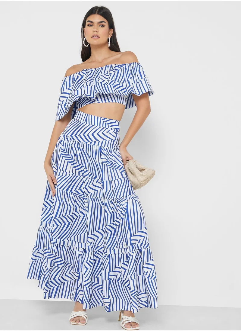 ELLA Off Shoulder Printed Top & Skirt Set