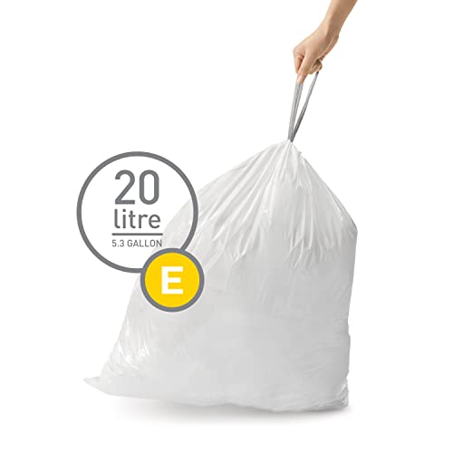 simplehuman Code E 60 Count, Dispenser Pack Custom Fit Liners, Drawstring Trash Bags, 20 Liter / 5.3 Gallon, White - Image 2