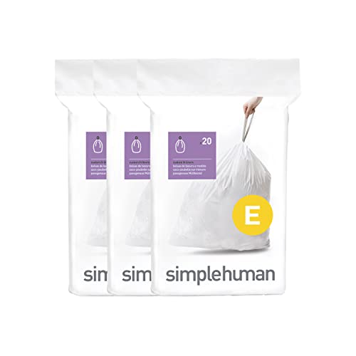 simplehuman Code E 60 Count, Dispenser Pack Custom Fit Liners, Drawstring Trash Bags, 20 Liter / 5.3 Gallon, White - Image 1