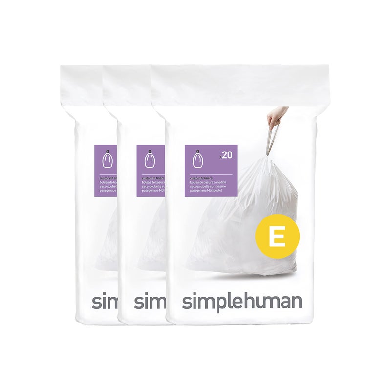 simplehuman Code E 60 Count, Dispenser Pack Custom Fit Liners, Drawstring Trash Bags, 20 Liter / 5.3 Gallon, White - Image 5