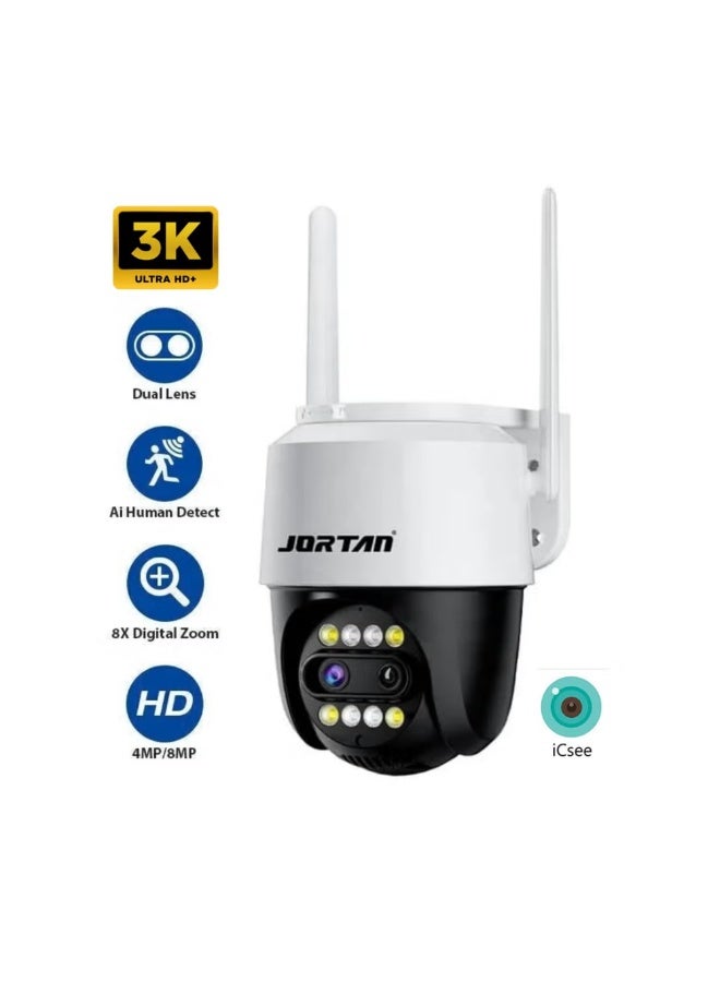 JORTAN JT-8186PRP 2.5K Indoor & Outdoor Wi-Fi Security Camera, 8X Digital Zoom, Full Color Night Vision, PTZ Control, AI Motion Detection & Tracking, Two-Way Audio, 24/7 Recording, Wireless IP CCTV Camera - Image 1