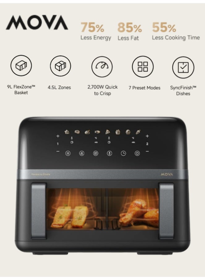 Mova AeroChef FD20 Pro Air Fryer, 9L Dual Cooking Zone, SyncFinish, Fast Cooking at 2700W, Temperatures 40-230°C, Hot Air Circulation, Metal Interior, 7 Presets - Image 1