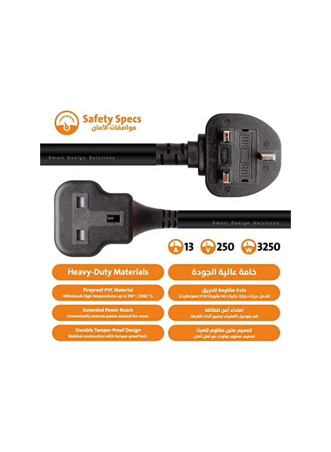 Smart Design Solutions Smart Design Solutions 1 Way Extension Cord 1m (3.3 feet), Long &Thick Electric Cable, Industrial Black Power Strip for Lengthen Power to Outdoor Garden/Indoor Utility Room/Workshop, 13A 3250W (1m)  - Image 3