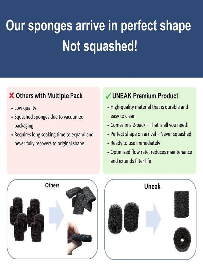 UNEAK 2-Pack Small Premium Pre Filter Sponge Aquarium Intake High-Porosity Foam Roll Fish Tank Shrimp Beta Baby Fish Replacement Foam Cover Filtration Freshwater Saltwater 5-20 Gallons Easy to Clean - Image 4