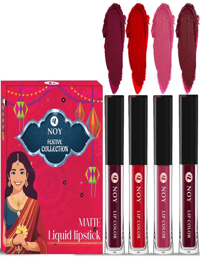 Noy Liquid Matte Lipstick Festival Pack of 4 Limited Shades Wine, Red, Pruple, Maroon Shades - Image 2