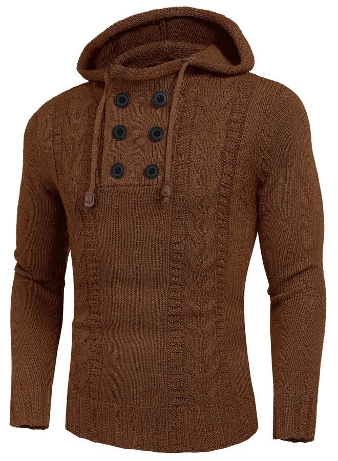 COOFANDY Men's Knitted Hoodies Pullover Casual Long Sleeve Turtleneck Sweaters, Caramel, S - Image 5