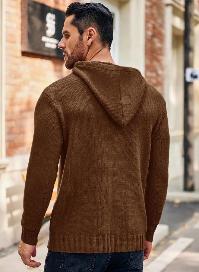 COOFANDY Men's Knitted Hoodies Pullover Casual Long Sleeve Turtleneck Sweaters, Caramel, S - Image 3
