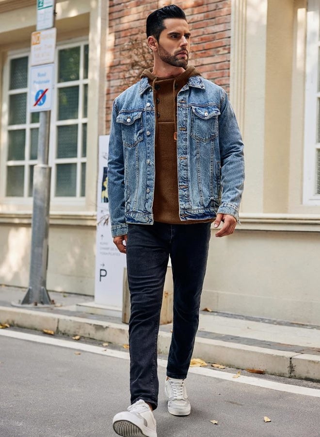 COOFANDY Men's Knitted Hoodies Pullover Casual Long Sleeve Turtleneck Sweaters, Caramel, S - Image 4
