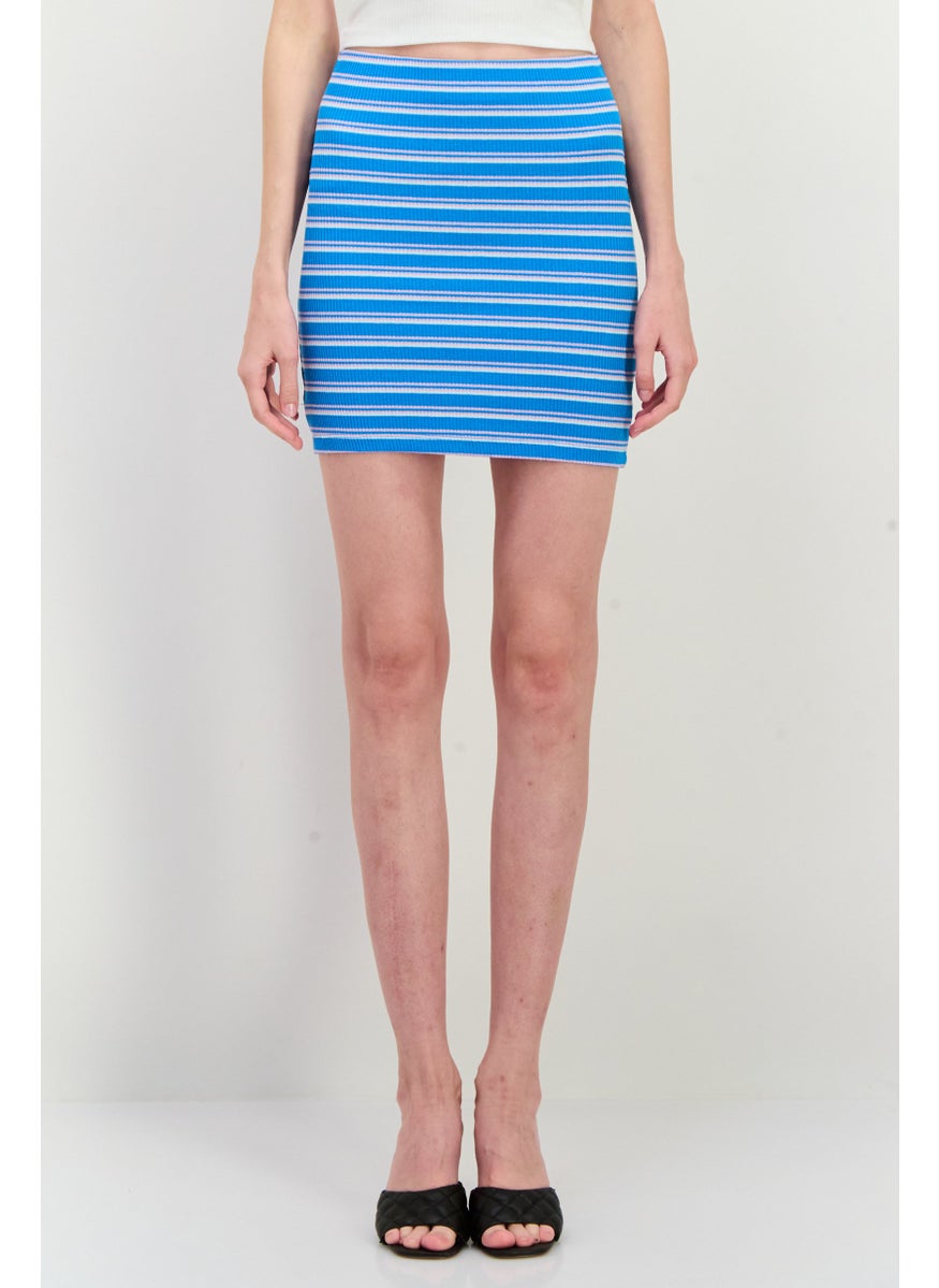 MANGO Women Stripe Mini Skirt, Blue  - Image 1