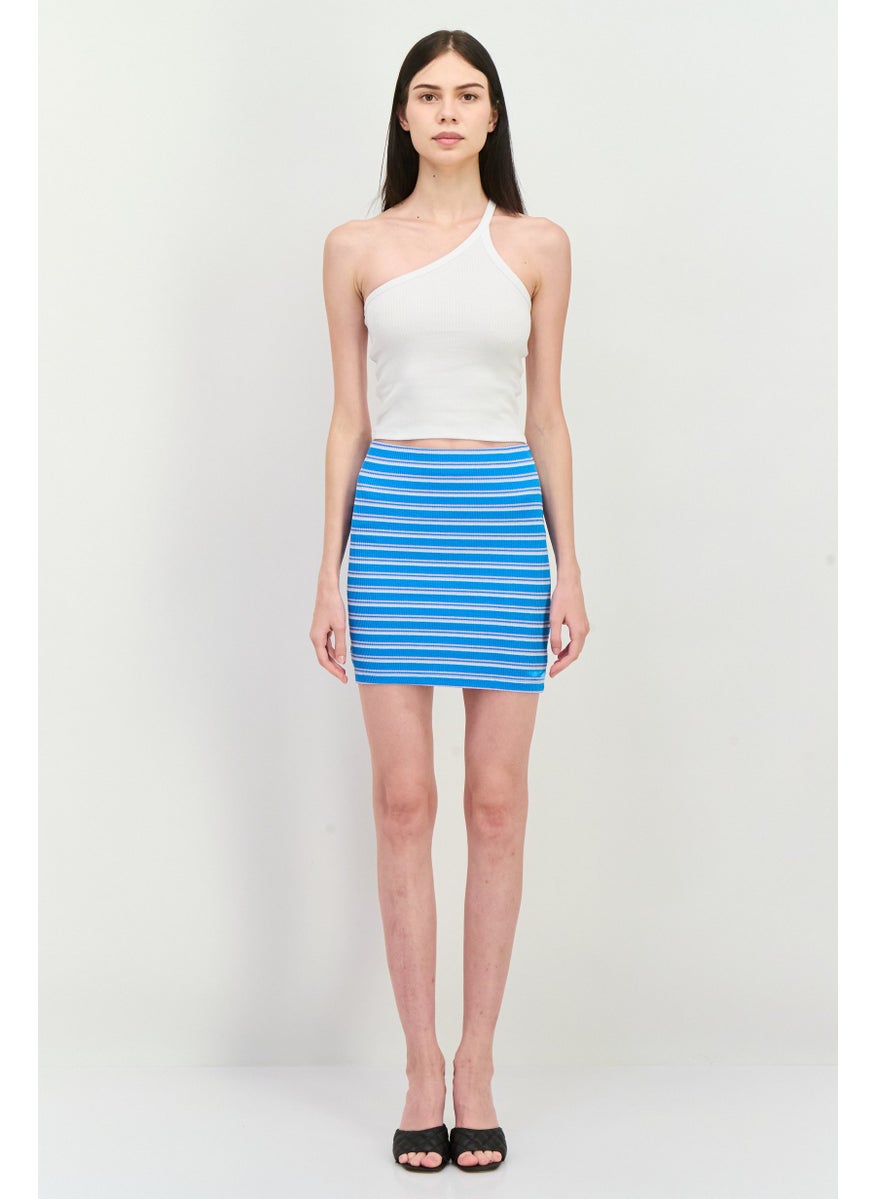 MANGO Women Stripe Mini Skirt, Blue  - Image 4