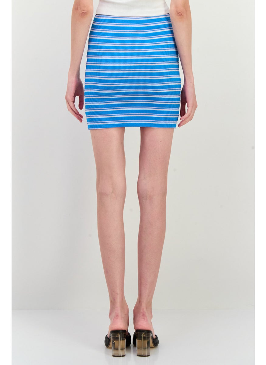 MANGO Women Stripe Mini Skirt, Blue  - Image 3