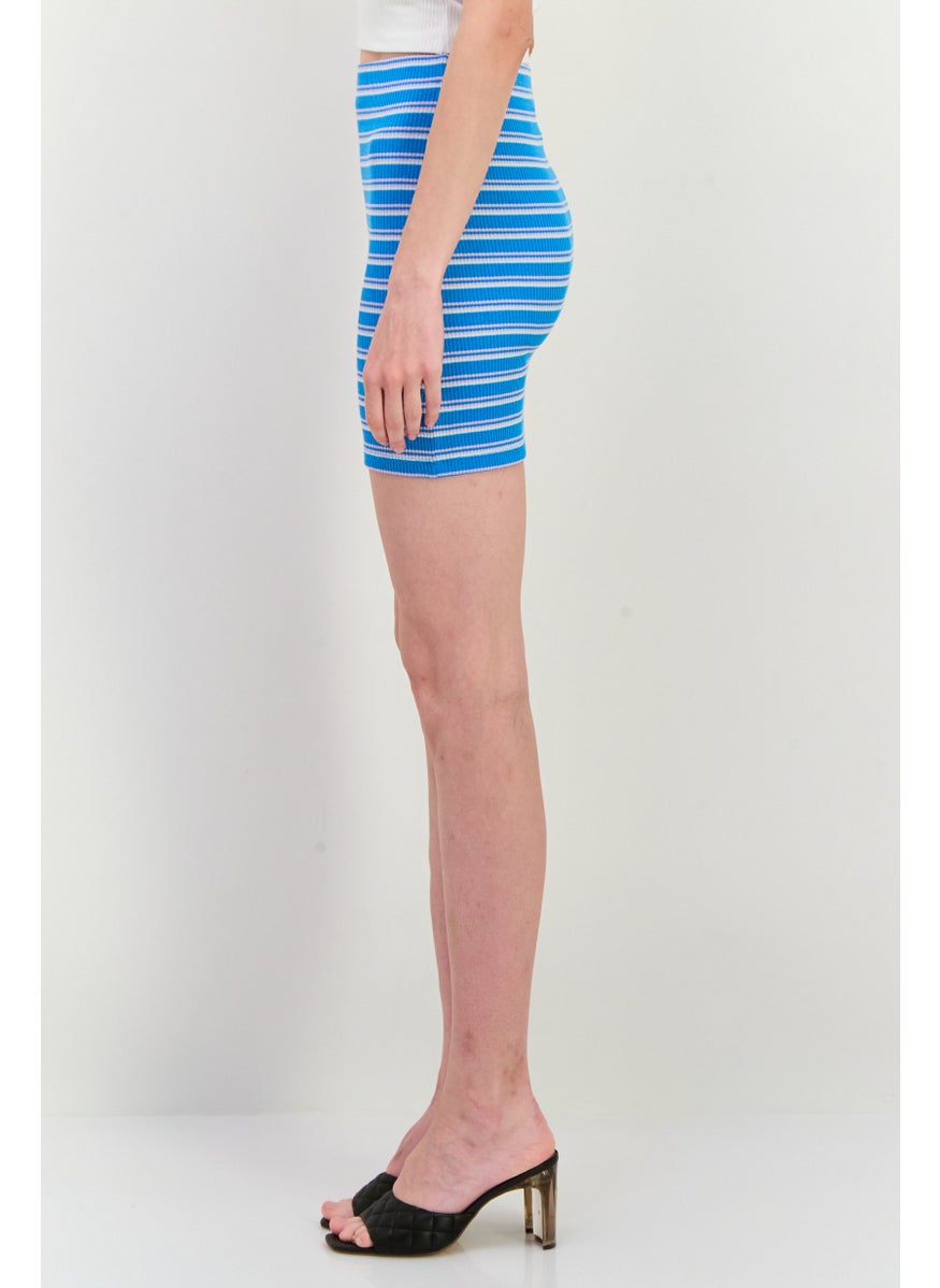 MANGO Women Stripe Mini Skirt, Blue  - Image 2