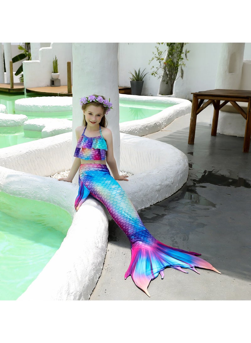 VUCATIN Mermaid Princess Dress up Girls Mermaid Dress Mermaid Swimsuit Girls Party Cosplay Princess Birthday Dress Kids Costume Cosplay Mermaid Skirt Accessorized Wreath Necklace Earrings and Bracelet (GB63) - Image 4