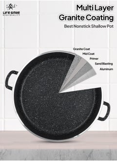 Life Smile Non Stick Cookware Set - Shallow Pots Set with Lid | 24 CM, 28 CM, 32 CM | Non Stick Pans PFOA FREE Granite Coating Frying Pans set | Kitchen Cooking Pots Oven Safe | Double Handles Black  - Image 4