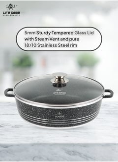 Life Smile Non Stick Cookware Set - Shallow Pots Set with Lid | 24 CM, 28 CM, 32 CM | Non Stick Pans PFOA FREE Granite Coating Frying Pans set | Kitchen Cooking Pots Oven Safe | Double Handles Black  - Image 5
