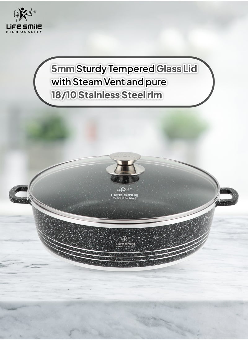 Life Smile Non Stick Cookware Set - Shallow Pots Set with Lid | 24 CM, 28 CM, 32 CM | Non Stick Pans PFOA FREE Granite Coating Frying Pans set | Kitchen Cooking Pots Oven Safe | Double Handles Black  - Image 5