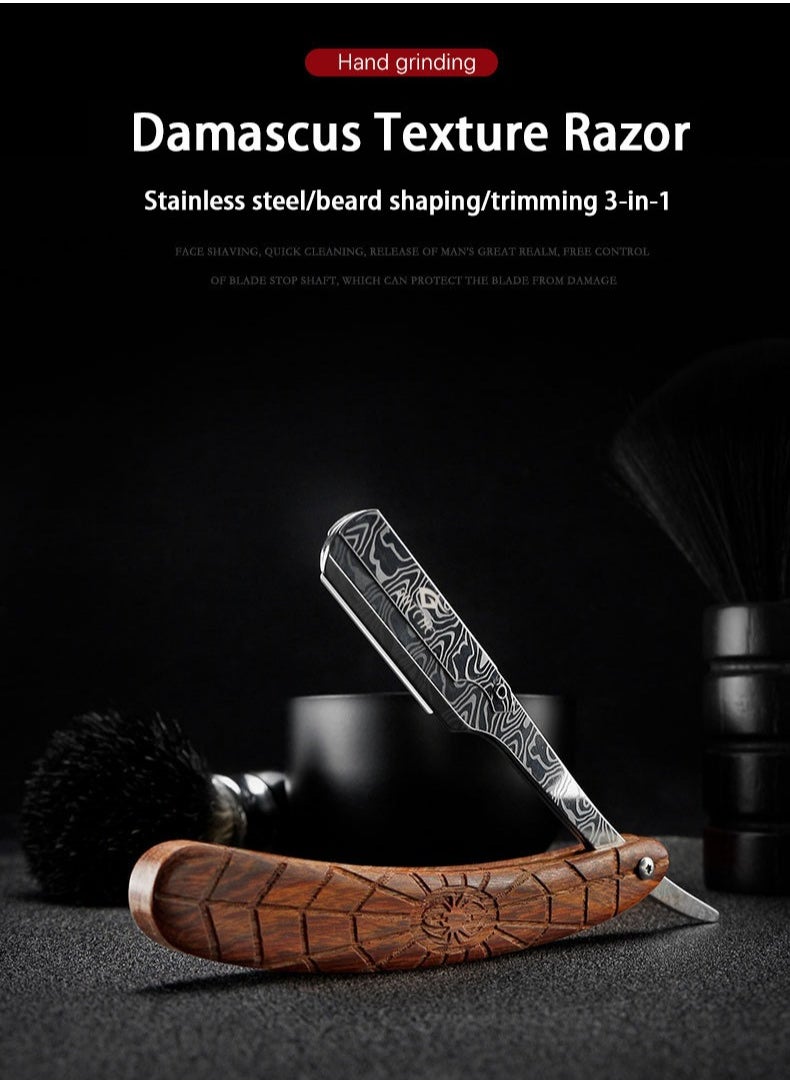 GUTCHE - Men's razor, old-fashioned spider wood grain stainless steel folding razor, can be used for shaving, eyebrow trimming, face trimming, suitable for beauty salons and families - Image 1