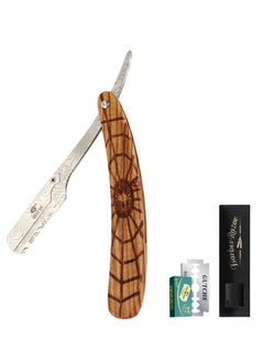 Men's razor, old-fashioned spider wood grain stainless steel folding razor, can be used for shaving, eyebrow trimming, face trimming, suitable for beauty salons and families