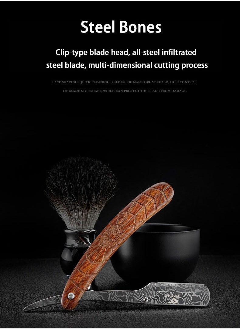 GUTCHE - Men's razor, old-fashioned spider wood grain stainless steel folding razor, can be used for shaving, eyebrow trimming, face trimming, suitable for beauty salons and families - Image 1