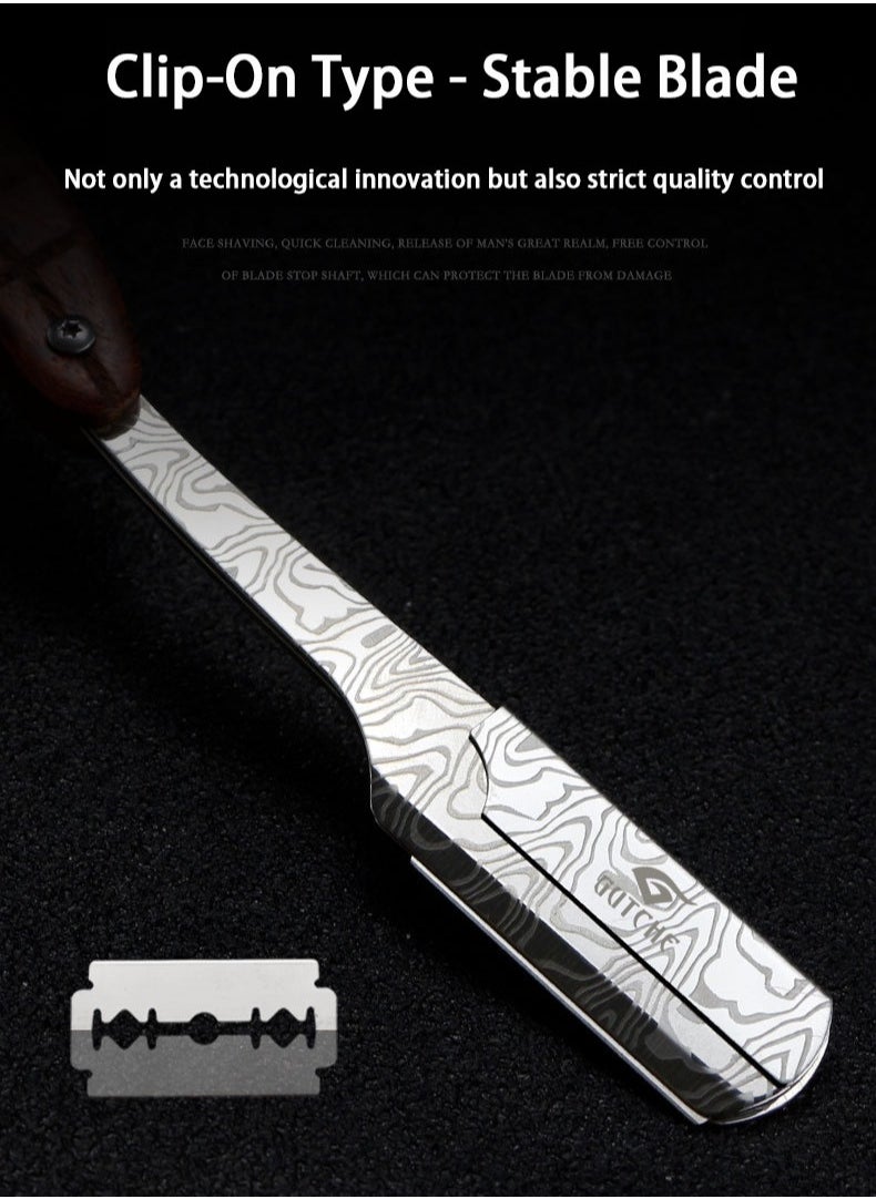 GUTCHE - Men's razor, old-fashioned spider wood grain stainless steel folding razor, can be used for shaving, eyebrow trimming, face trimming, suitable for beauty salons and families - Image 1