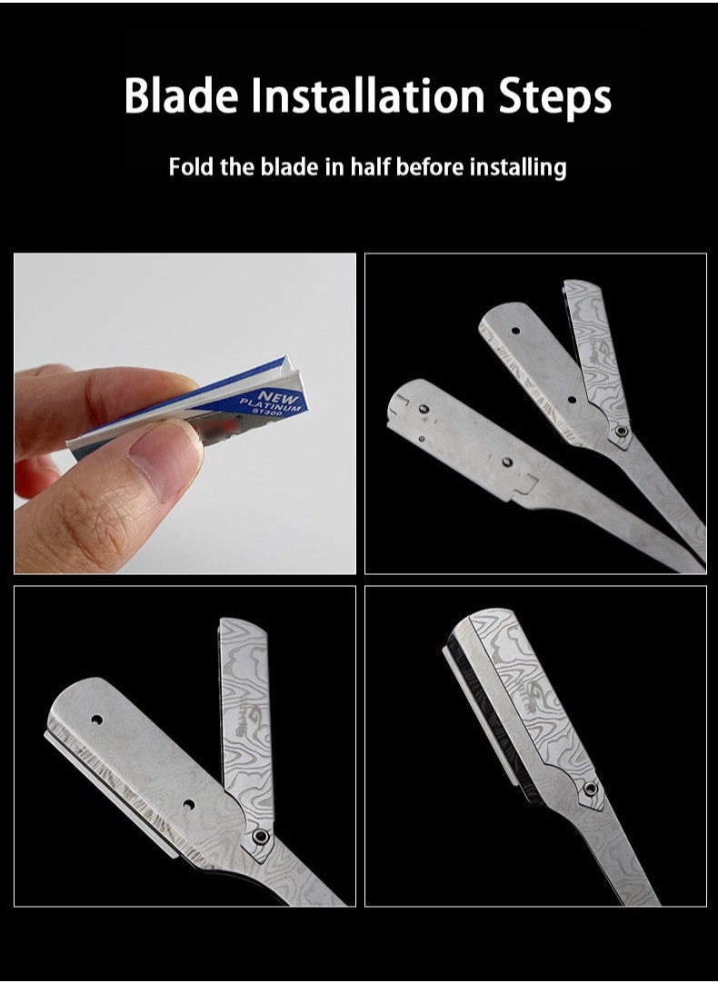 GUTCHE - Men's razor, old-fashioned spider wood grain stainless steel folding razor, can be used for shaving, eyebrow trimming, face trimming, suitable for beauty salons and families - Image 1