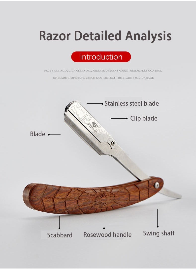 GUTCHE - Men's razor, old-fashioned spider wood grain stainless steel folding razor, can be used for shaving, eyebrow trimming, face trimming, suitable for beauty salons and families - Image 1