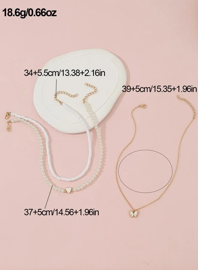 Take Two  Pack of 3 - Girls Butterfly and Heart Beaded Necklaces for Women | Best Price UAE