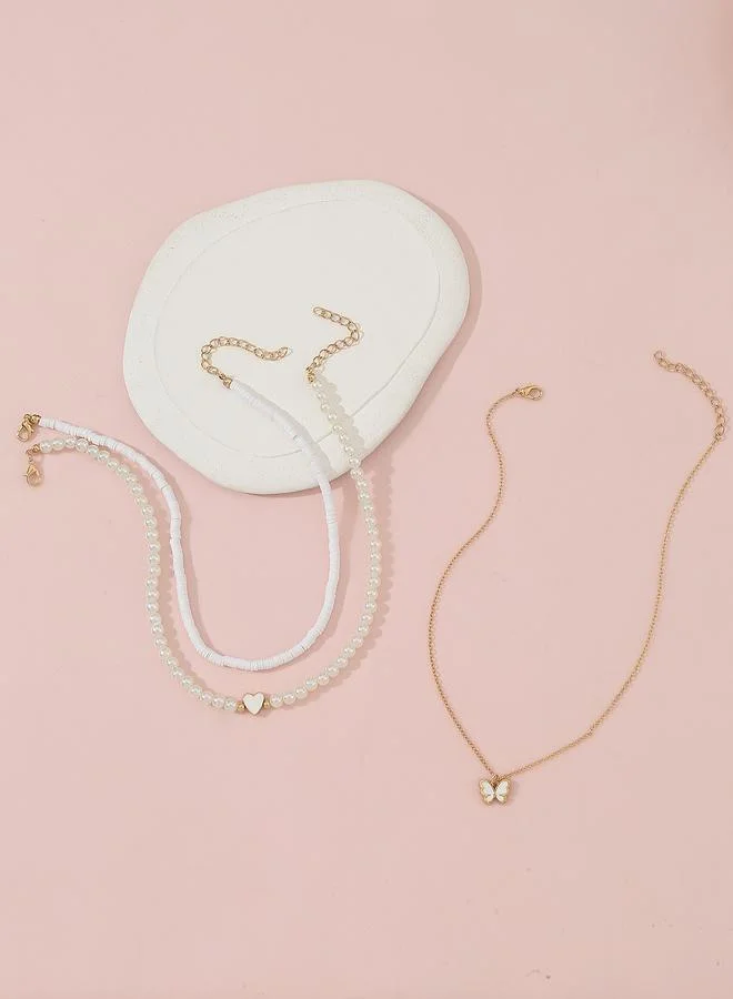 Take Two  Pack of 3 - Girls Butterfly and Heart Beaded Necklaces for Women | Best Price UAE