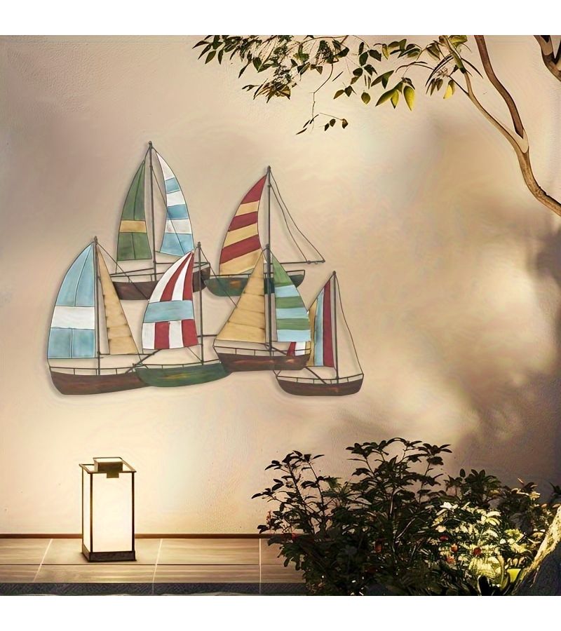 1pc Large Metal Sailing Wall Art Nautical Sea Decoration Multi Color Indoor Outdoor - Image 1
