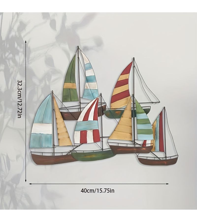 1pc Large Metal Sailing Wall Art Nautical Sea Decoration Multi Color Indoor Outdoor - Image 2