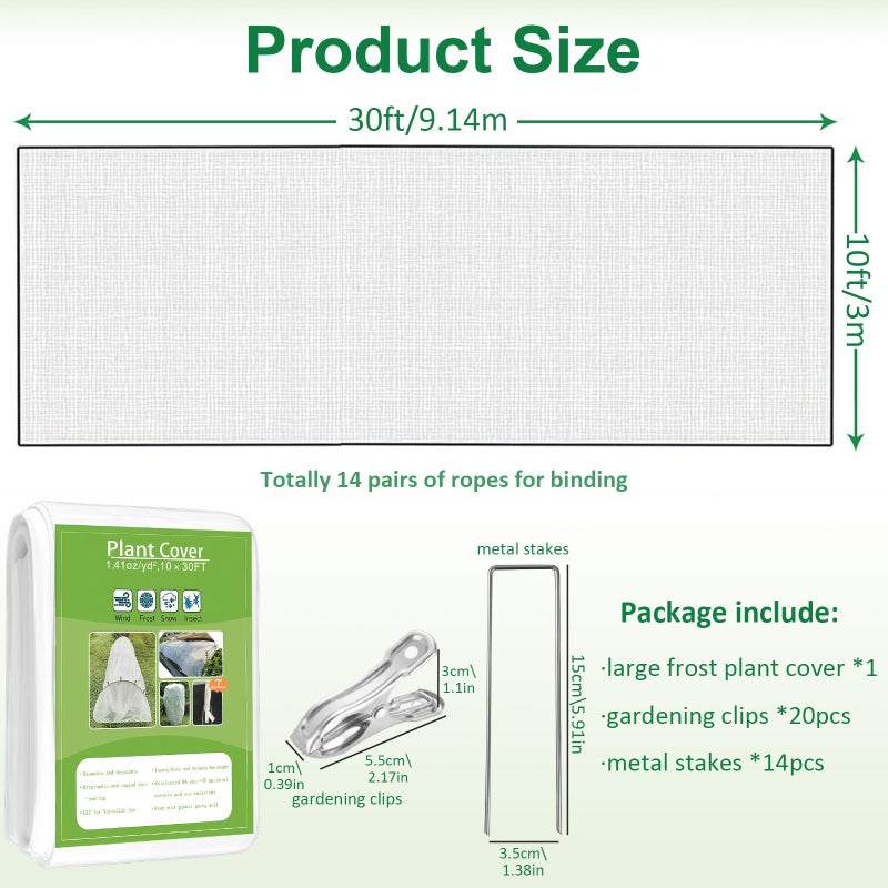 kockuu Plant Covers Freeze Protection, 10ft x 30ft 1.41oz/ydÂ² White Frost Cloth Plant Blankets with 20 Stainless Steel Clips Floating Row Covers for Outdoor Gardens Vegetables Winter Frost Pests Protection - Image 5
