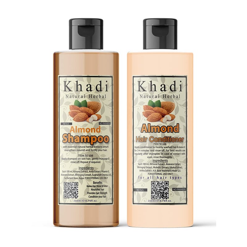 Khadi Natural Herbal Khadi Natural Herbal Almond Shampoo And Conditioner Combo Promotes Hair Growth Controls Hair Fall 200ml - Image 1