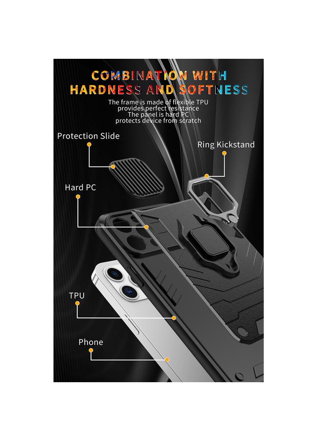 زبون جراب لهاتف iPhone 13 mini مع غطاء كاميرا منزلق بتصميم TPU + PC جراب مقاوم للصدمات مع حامل حلقي - Image 3