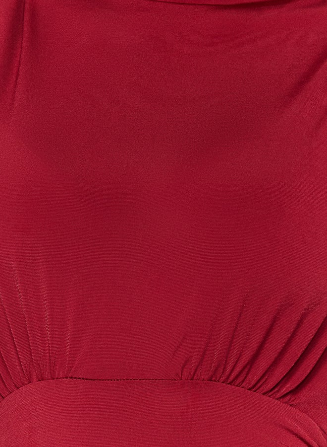 trendyol Claret Red Draped Snap Knit Bodysuit  - Image 5