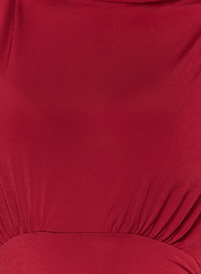trendyol Claret Red Draped Snap Knit Bodysuit - Image 5