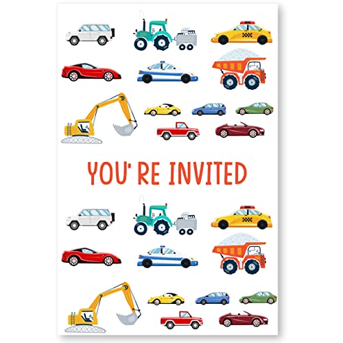 Soiceu Cute Transportation Birthday Invitations with Envelopes Set of 20 Cars Truck Vehicle Birthday Party Invites for Boys Girls - Image 2