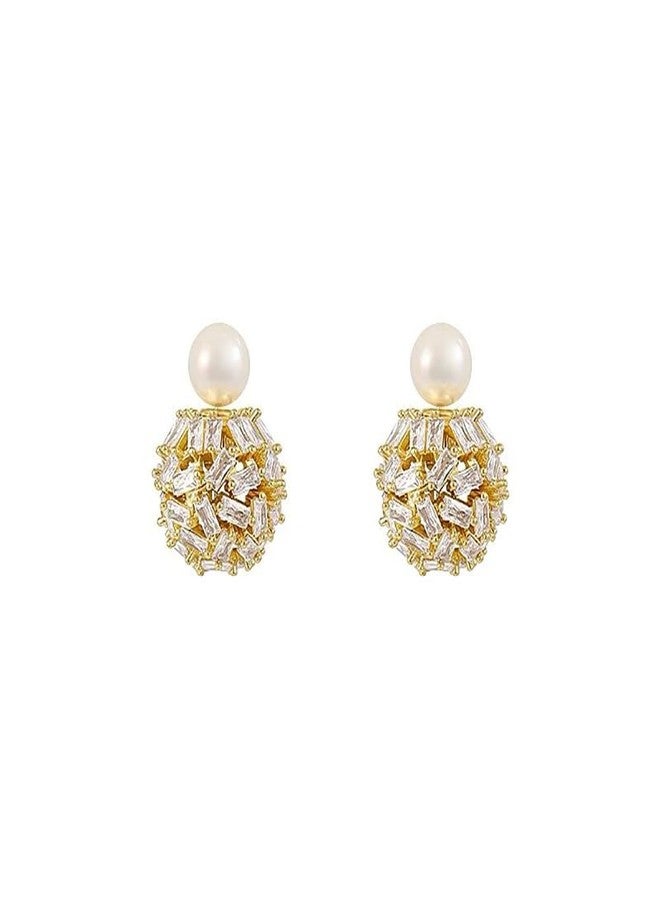 Izpack Cute Ear Jacket Crystal Ball Double Sides Stud Earrings for Women Faux Pearl Front Back Cartilage Studs Earring Dainty 2 in 1 Jewelry Gifts Birthday (Gold) - Image 1