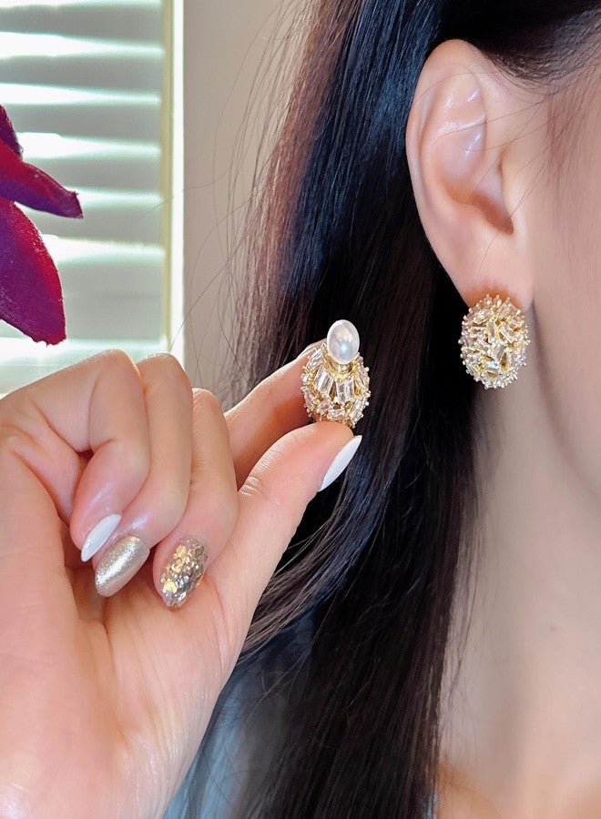 Izpack Cute Ear Jacket Crystal Ball Double Sides Stud Earrings for Women Faux Pearl Front Back Cartilage Studs Earring Dainty 2 in 1 Jewelry Gifts Birthday (Gold) - Image 3