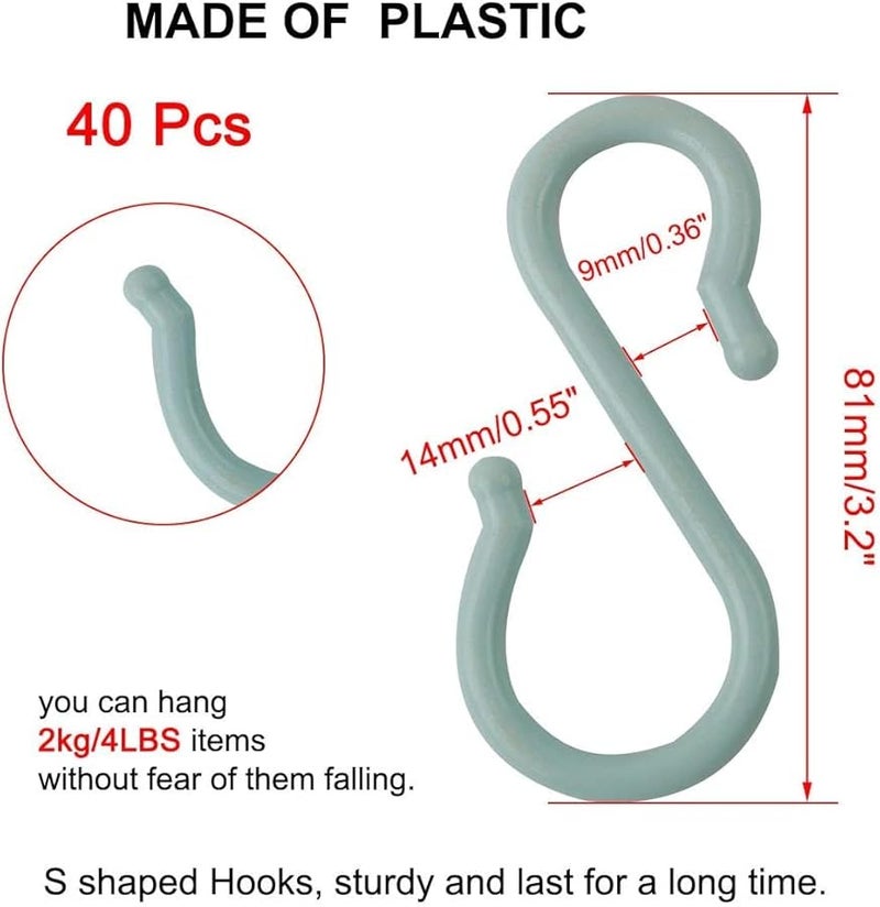 40 Pack Light Blue S Shaped Hooks Reusable Hangers for Kitchen Bathroom Closet - Image 3