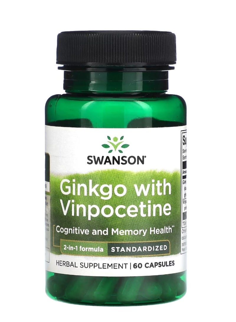 SWANSON Ginkgo with Vinpocetine Standardized 60 Capsules - Image 1