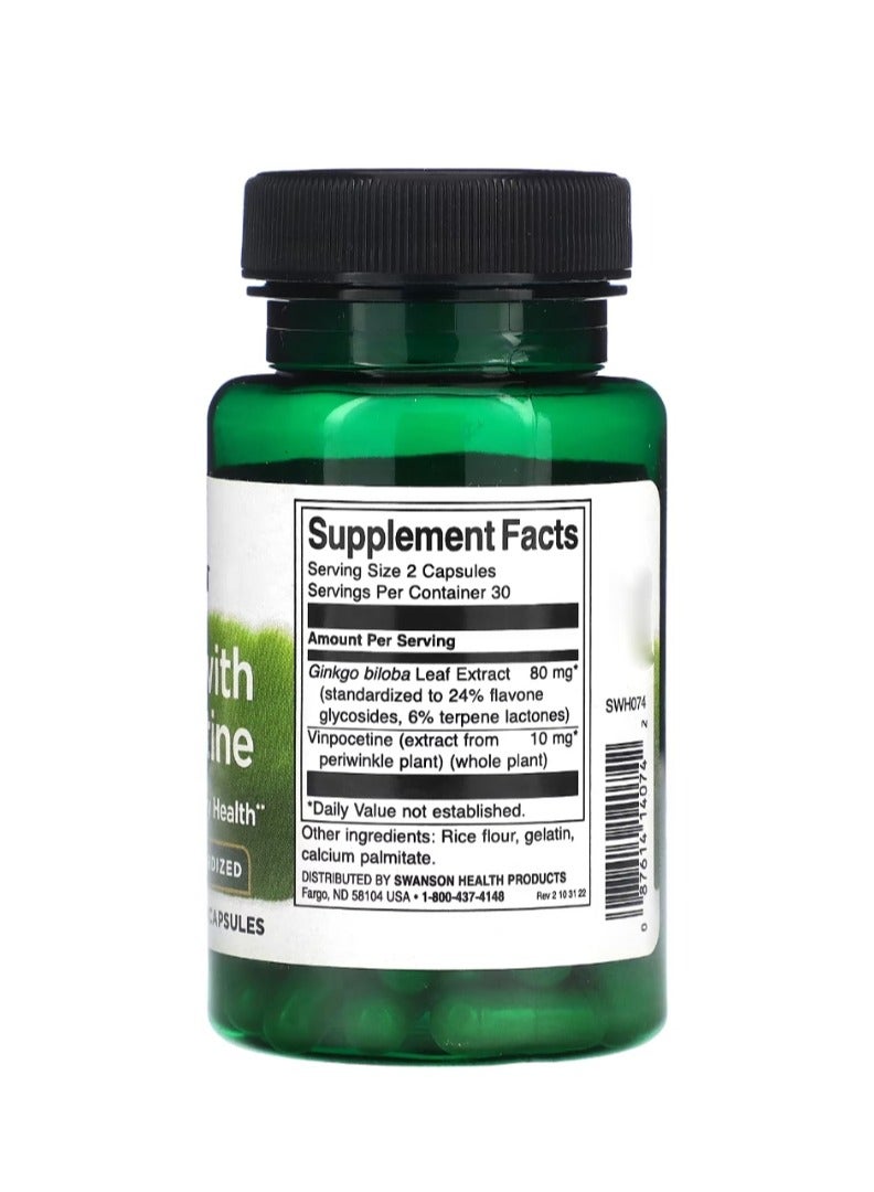 SWANSON Ginkgo with Vinpocetine Standardized 60 Capsules - Image 2