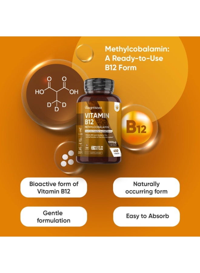 WeightWorld Vitamin B12 Tablets - 450 Tablets (1+ Year Supply) - 1 Per Day - 1000mcg - 6mm in Size - Easy to Swallow - Methylcobalamin Form - Vegan Vitamin B12 Supplement for Men & Women - Made in the UK - Image 2
