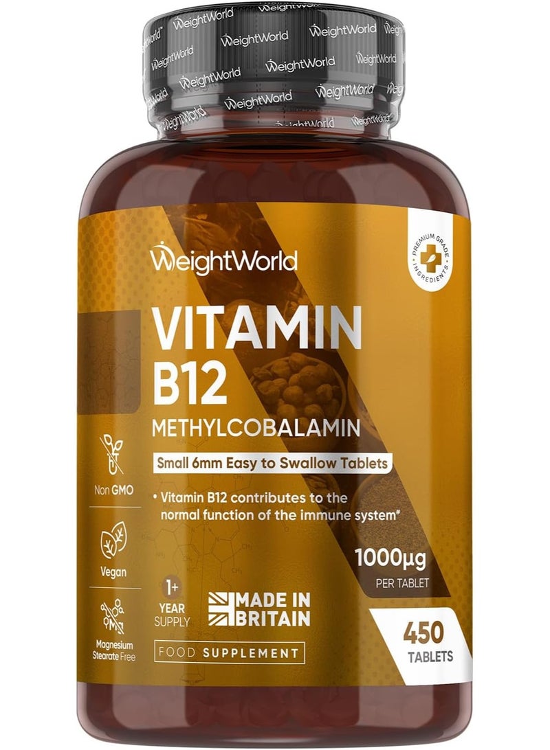 WeightWorld Vitamin B12 Tablets - 450 Tablets (1+ Year Supply) - 1 Per Day - 1000mcg - 6mm in Size - Easy to Swallow - Methylcobalamin Form - Vegan Vitamin B12 Supplement for Men & Women - Made in the UK - Image 1