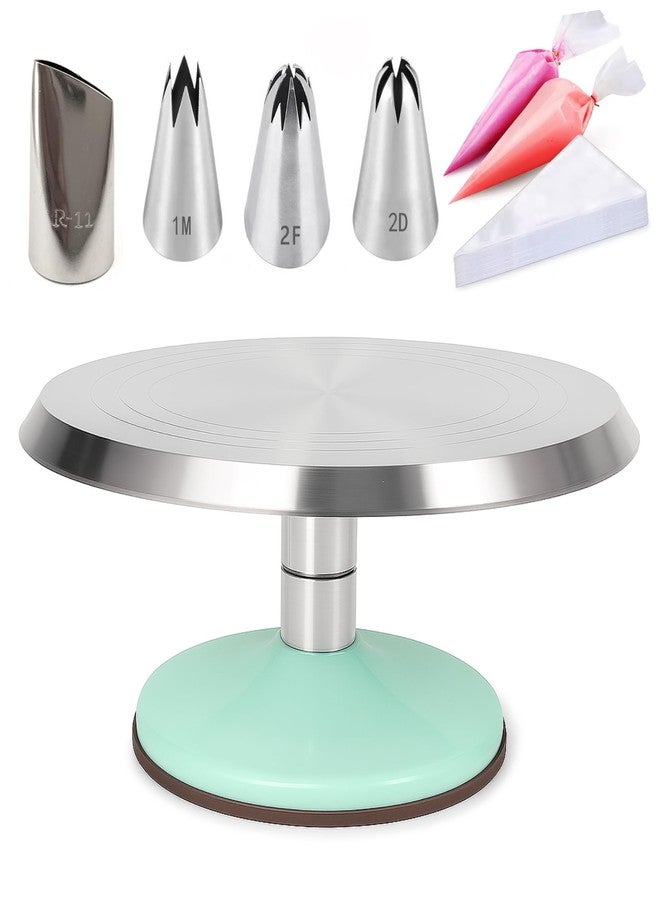 SHOAIB Detachable 12inch Cake Decorating Turntable with 1M, 2D, 2F, R11 Nozzles & 100-pcs Piping Bags 360° Rotating Metal Cake Stand for Cake Piping & Frosting (Green) - Image 1