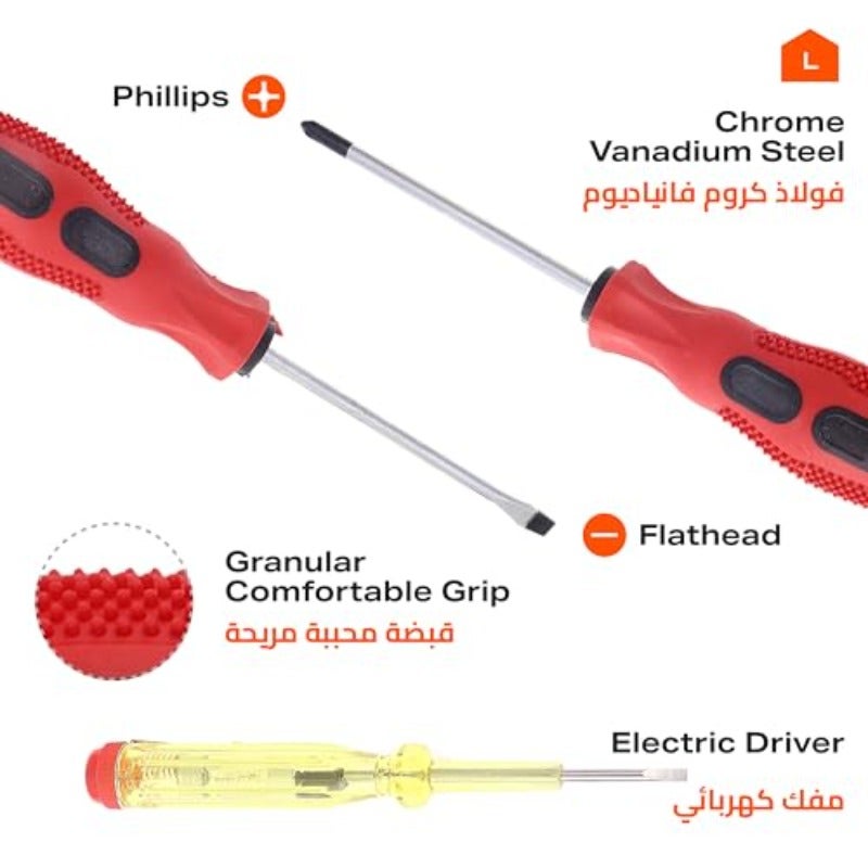 مجموعة مفكات براغي - 3 قطع مع رأس فيليبس ورأس مسطح وجهاز دائرة مع مؤشر ضوء مجموعة أدوات أساسية لاصلاحات المنزل والإلكترونيات ودي آي واي والسيارات - Image 4
