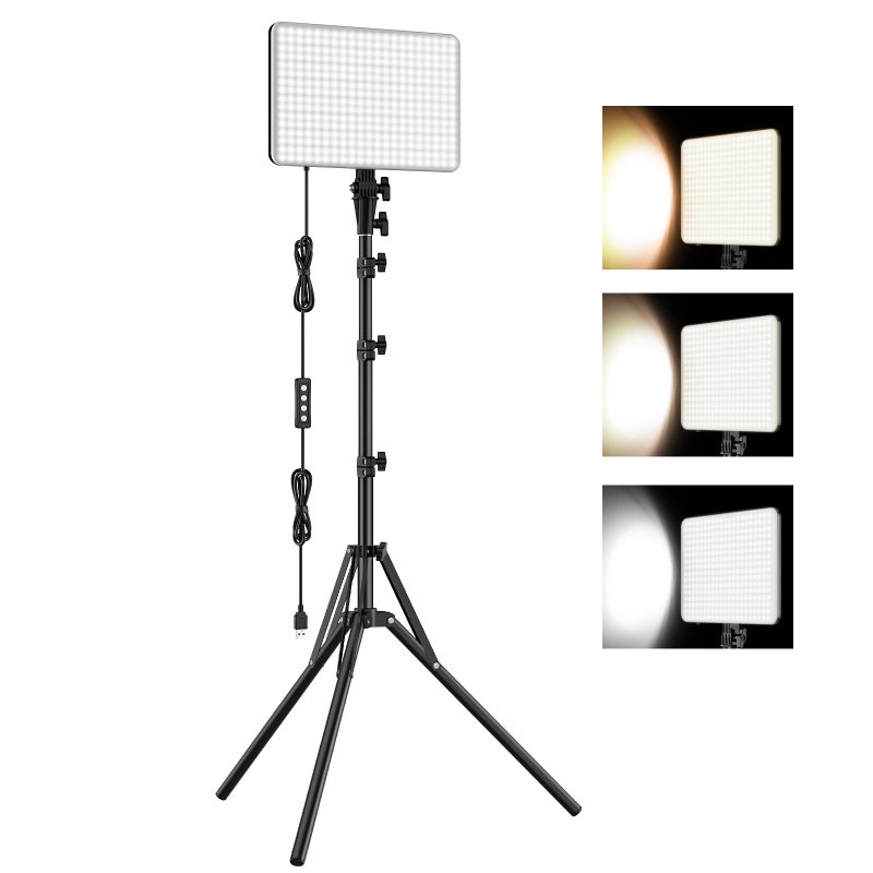 Anautin 1-Pack LED Video Lighting Kit, Anautin 15W/1700Lux Photography Lighting with Tripod Stand, 2500-8500K Dimmable Streaming Light for Video Recording, Gaming, Podcast, Barber, Salon, TikTok, YouTube - Image 1