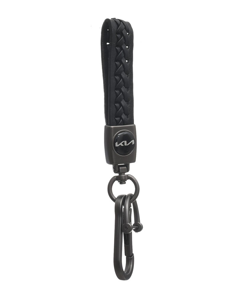 KIA Leather Logo Keychain for New Kia Car and Metal Chain Keyring - Black - Image 3