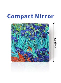 Dynippy Compact Mirror 3.15 Inch Doublesided 1X/2X Magnifying Bulk Pu Leather Makeup Mirrors Round Mirror For Purses Small Pocket Portable Hand Mirror For Woman Mother (Square Irises)  - Image 2