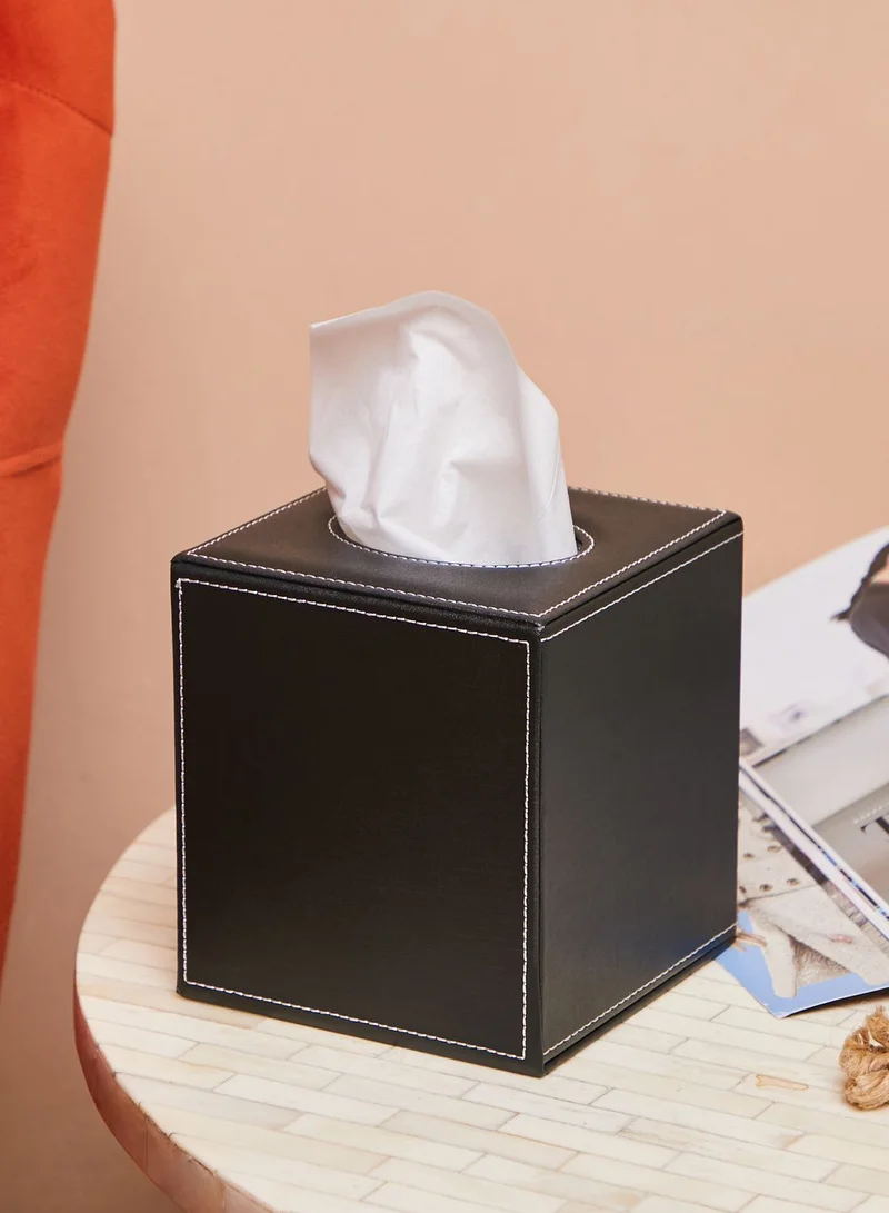 Noire Edit Black Leather Look Tissue Box
