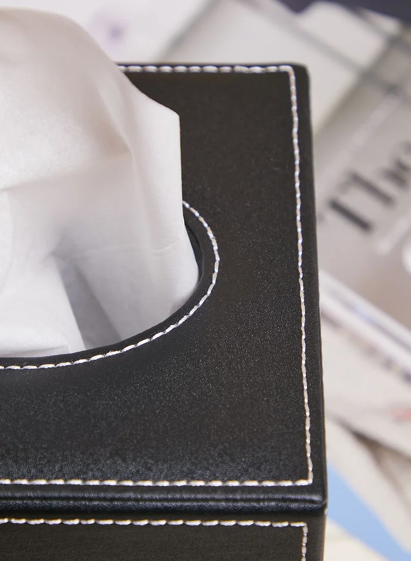 Noire Edit Black Leather Look Tissue Box